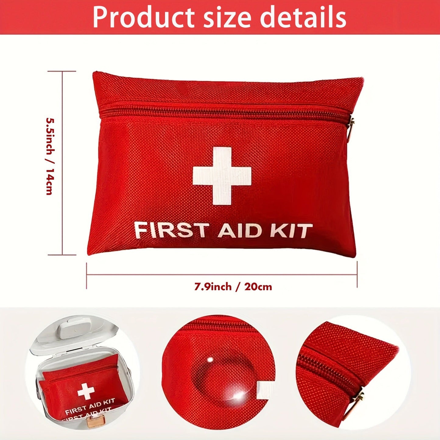 First Aid Bag 16-Pack – Empty Water-Resistant Nylon Pouch with Full-Open Zipper & Cross Symbol, Lightweight Portable Medical Bag for Home, Car, Office, Camping & Hiking (20x14cm / 7.9x5.5in)