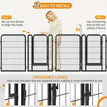 Dog Playpen Heavy Duty Foldable - 8 & 16 Panel Pet Exercise Pen for Large Medium Small Dogs, Portable Indoor Outdoor Puppy Pen for Yard Garden Camping RV, 24"/32"/40" Panel Height