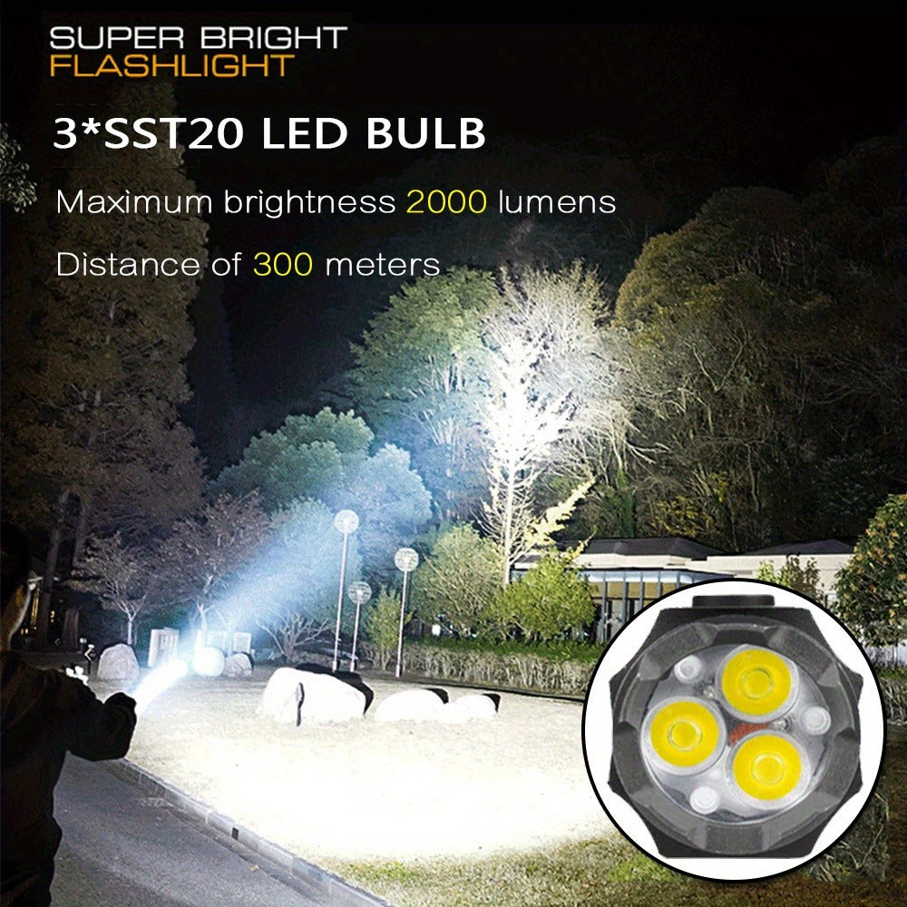 2000 Lumens Mini EDC Flashlight – Rechargeable 18650 Lithium Type-C, 4 Dimming Modes & Turbo, 300M Beam, Compact Pocket Torch for Camping, Hiking & Emergencies (Short/Long, Black/Classic)
