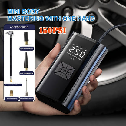 Portable Tire Inflator 150PSI | Digital Gauge LED Light USB Charging