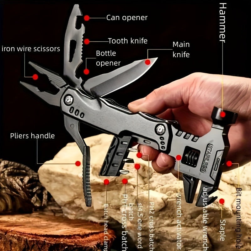 Multitool Folding Pliers Hammer Wrench Combo 4-in-1 Portable Camping Multi-Function Tool for Outdoor Survival Vehicle Emergency Household Repair