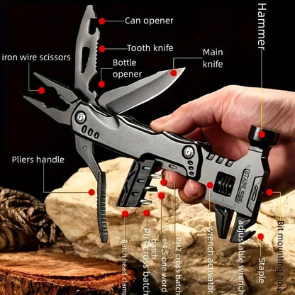 Multitool Folding Pliers Hammer Wrench Combo 4-in-1 Portable Camping Multi-Function Tool for Outdoor Survival Vehicle Emergency Household Repair