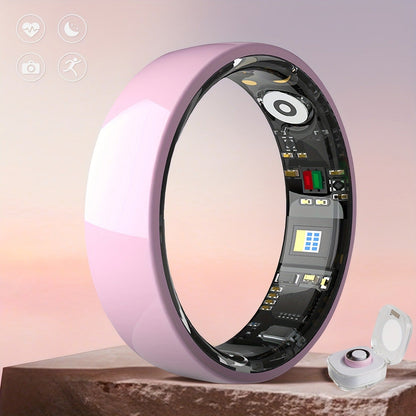 Fitness Tracker Smart Ring – IP68 Waterproof, Sleep & Step Monitor, Crystal Charging Case, Stainless Steel | Men & Women Sizes 7–13