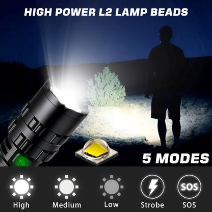 Picatinny Rail Flashlight 2 Pack - High Lumen Tactical Torch, 5 Modes, USB Rechargeable, 20mm Rail Mount, Wrist Strap & Remote Switch Included for Hunting, Shooting & Outdoor Use