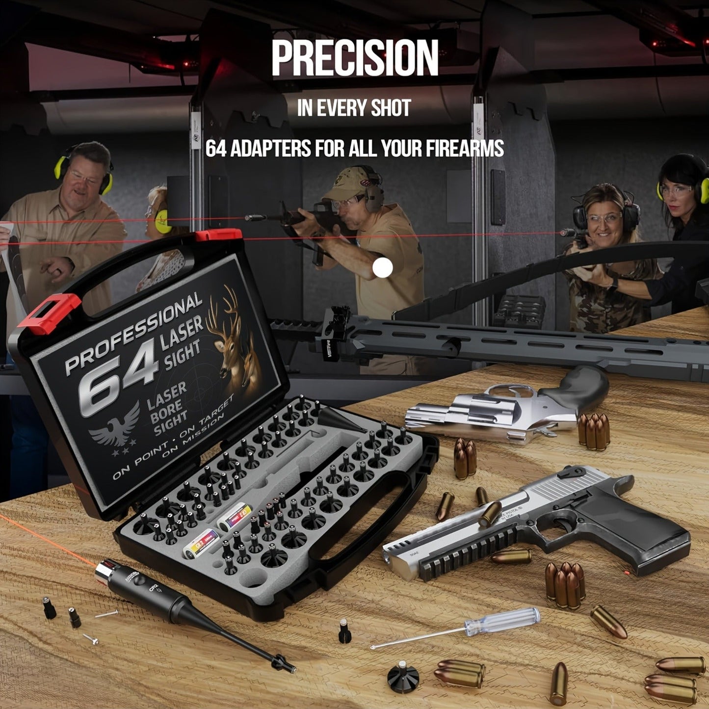 Laser Bore Sighter Kit with 64 Adapters, Red Laser Bore Sight for Rifles Shotguns Pistols Revolvers, Multi-Caliber .17 to 12GA Boresighter 400 Yard Range 72Hr Battery Life Class IIIA