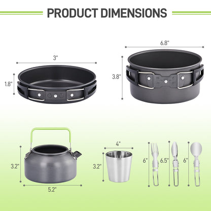Backpacking Cookware Mess Kit 19/27pcs – Non-Stick Pot Pan Kettle with Stainless Steel Cutlery, Lightweight Camping Cook Set for Open Fire, Hiking & Outdoor Cooking