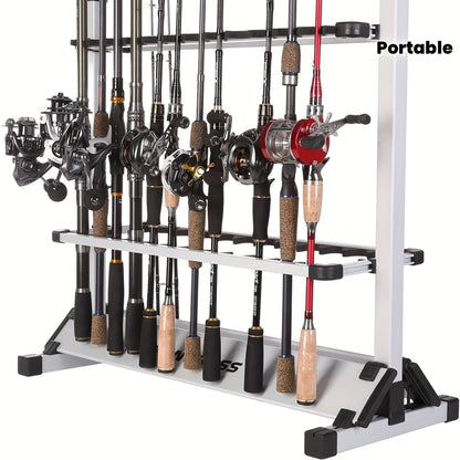 Aluminum Fishing Rod Holder Rack Holds Up to 24 Rods, Portable Lightweight Rust-Resistant Rod Stand with Cushioned Holders & Carrying Handle, Freestanding Fishing Pole Organizer for Garage Cabin Home