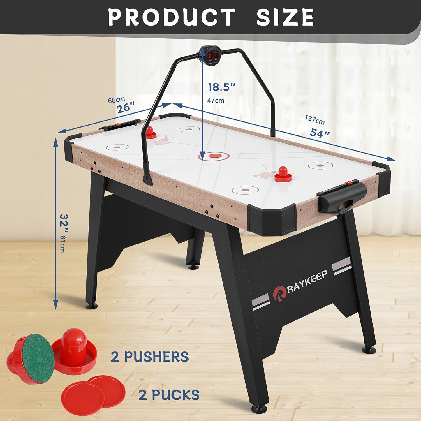 54 Inch Air Hockey Table with LED Scorer – Indoor Arcade Hockey Game Set with 2 Pucks & 2 Pushers, Portable Sports Gaming Table for Game Room, Family & Home Entertainment