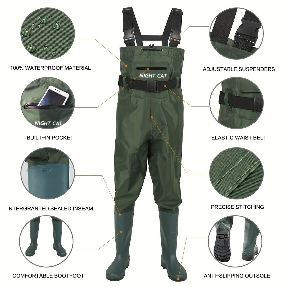 Waterproof Chest Waders for Men & Women with Boot Leg Straps, Adjustable H-Back Suspenders & Anti-Slip PVC Boots for Fly Fishing, Hunting & Farm Work – Sizes US 6.5-13