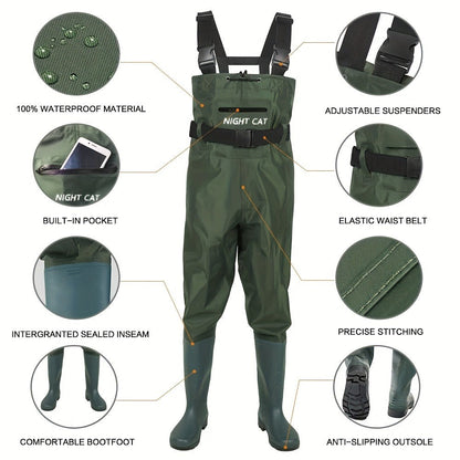 Waterproof Chest Waders for Men & Women with Boot Leg Straps, Adjustable H-Back Suspenders & Anti-Slip PVC Boots for Fly Fishing, Hunting & Farm Work – Sizes US 6.5-13