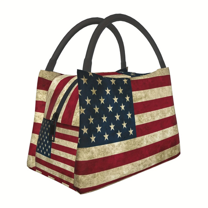 Retro Insulated Lunch Cooler Bag 11"x6.3"x6.7" Portable Reusable Independence Day Themed Leakproof Lunch Box for Camping Picnic Beach Office Worksite Restaurant Home Use Men Women