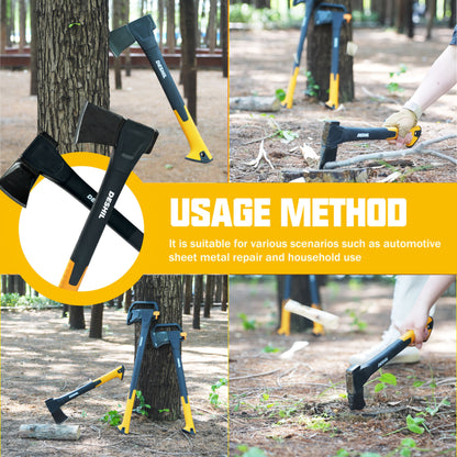 Carbon Steel Camping Hatchet Wood Splitting Axe – Teflon-Coated Forged Steel Blade, Shock-Absorbing Fiber Handle, Anti-Rust & Non-Slip, 4 Sizes (14"/18"/24"/28") for Camping, Firewood & Gardening