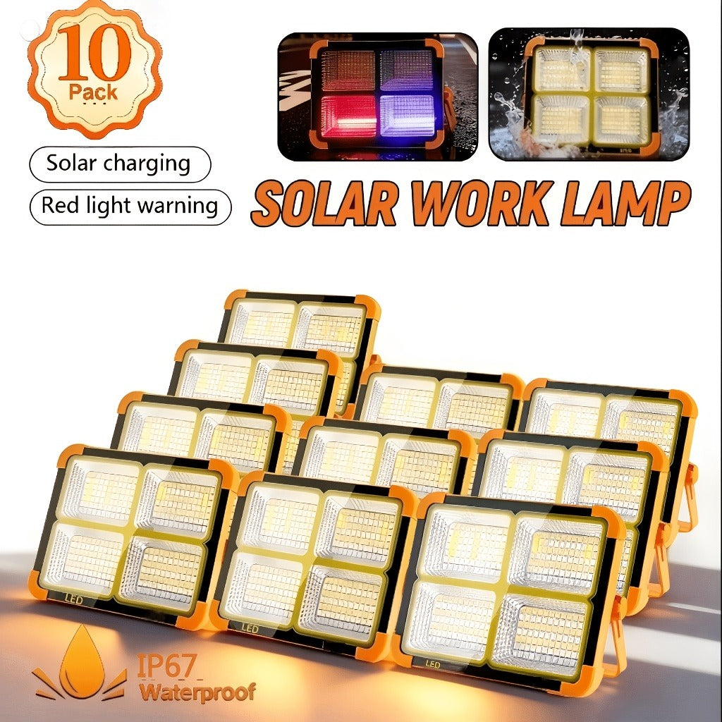 Solar LED Work Light with Magnetic Hook – 2000 Lumen Rechargeable Camping Light, Adjustable Brightness, Solar & USB-C Dual Charging, Waterproof Portable Hanging Lamp for Camping, Hiking, Garage & Emergency, 1/2/6/10 Pack
