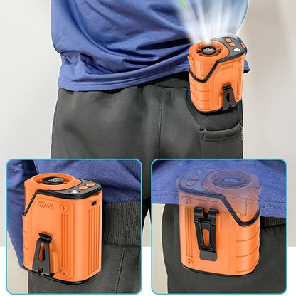 Portable Waist Fan 4-in-1 Neck Fan with Flashlight Power Bank Large Battery for Outdoor Camping Hiking Sports EDC