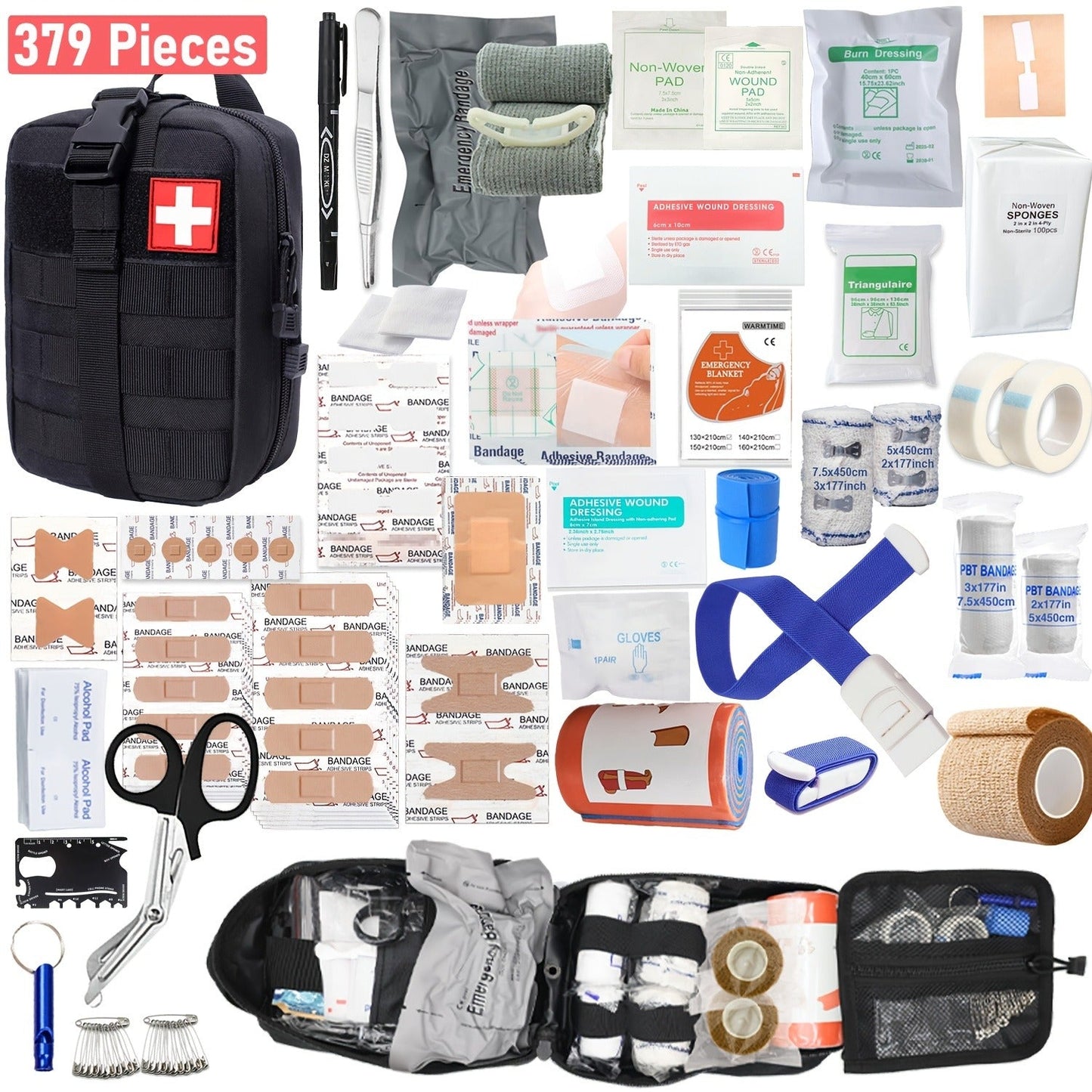 379-Piece First Aid Kit – Complete Emergency Safety Supplies for Home, Outdoor Hiking, Camping & Survival