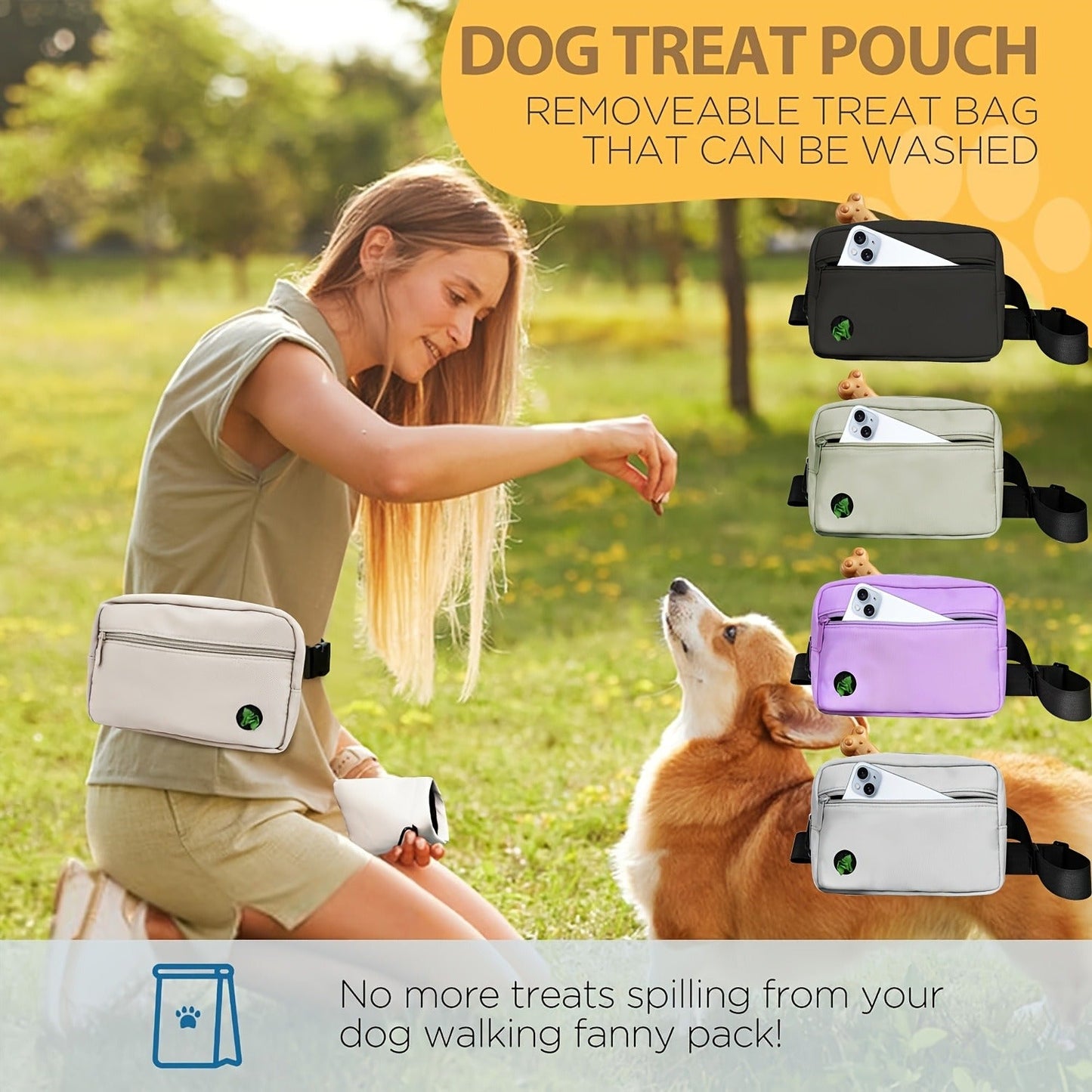 Dog Treat Pouch for Training - Waist Belt Bag with Poop Bag Dispenser, Detachable Treat Bag & Carabiner - Dog Walking Bag for Puppy Training Rewards, Fits Phone, Keys & Water Bottle