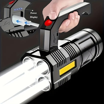 Rechargeable LED Flashlight 6-Pack - Transparent COB Side Light, 6 Modes Multifunction Handheld Torch, ABS Body for Camping, Hiking, Work & Emergency Power Outage
