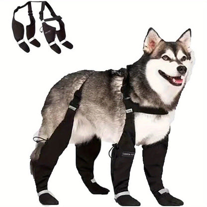 Dog Boots Anti-Slip Suspender Booties with Adjustable Straps & Buckles – Winter Warm Durable Polyester Snow & Ice Paw Protector for Medium Large XL Dogs, Secure Outdoor Walking Boots