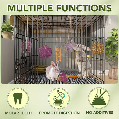 Rabbit Chew Sticks 24 PCS - Timothy Hay Molar Snack Toy with Carrot & Strawberry Flavors for Bunnies, Chinchillas, Guinea Pigs, Hamsters & Small Pets, Hanging Chew Cakes Included