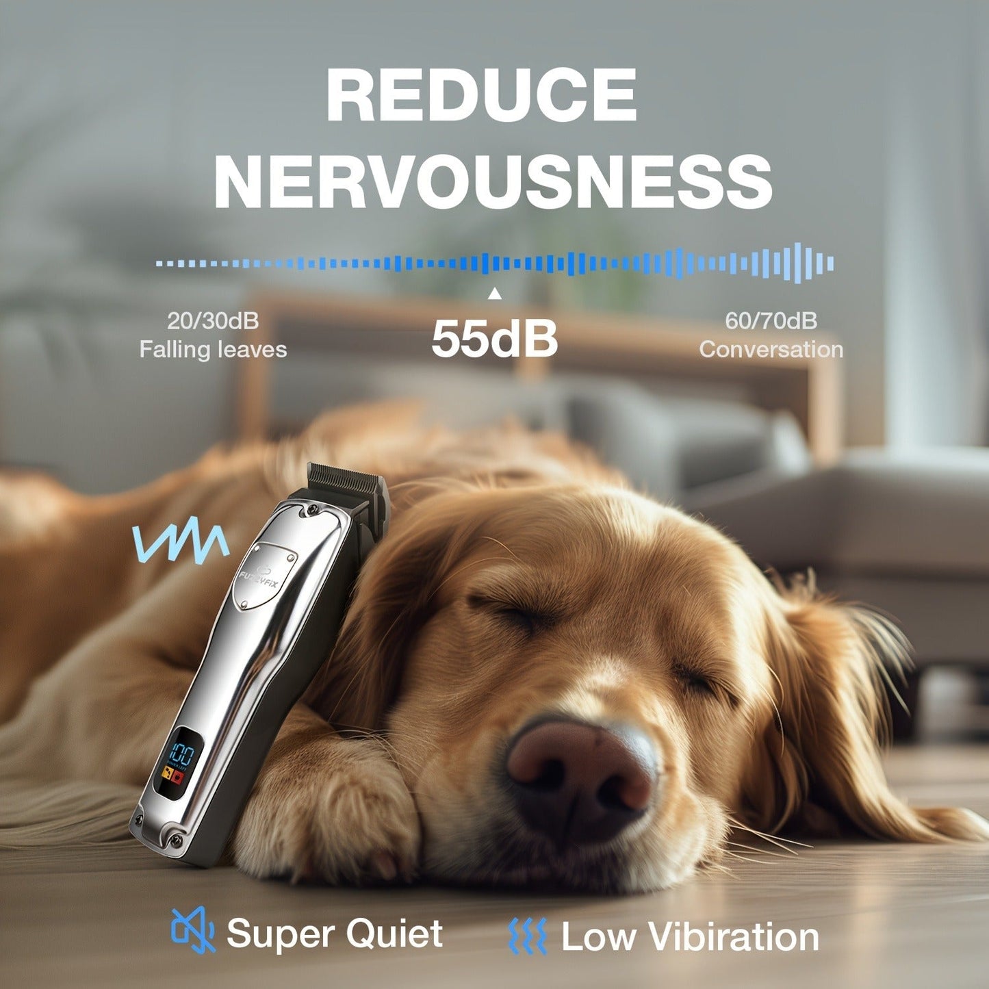 Dog Grooming Clippers Professional Kit - Low Noise Rechargeable Pet Hair Trimmer with Ceramic Blade, 8 Guards, Scissors & Comb for Dogs, Cats & Thick Coats
