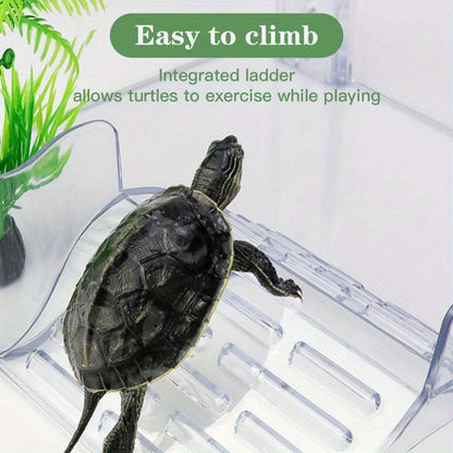 Turtle Basking Platform Acrylic Floating Island – Adjustable Height Climbing Dock with Integrated Ladder | Transparent Perforated Design, Non-Toxic, S/M/L Sizes for Aquatic Turtles & Reptiles