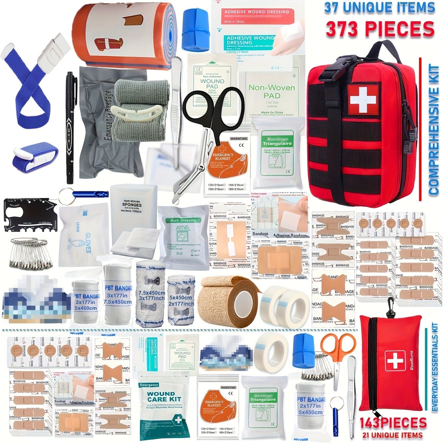 Tactical IFAK First Aid Kit Bag with Tourniquet Scissors Whistle, Portable Emergency Survival Kit for Outdoor Hiking Camping Hunting Car Boat, Multiple Sizes B373 B143 152