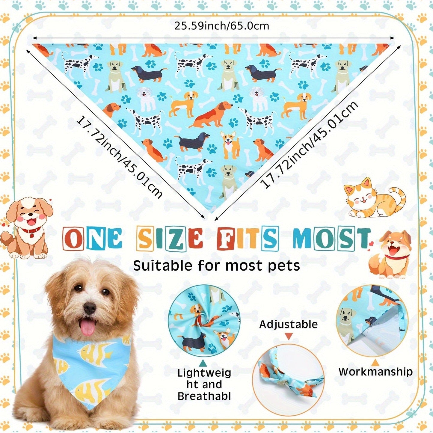 Dog Bandanas Bulk 72-Pack Triangle Scarf Bibs for Dogs – Adjustable Pet Costume Accessories for Small Medium Large Dogs, Cats & Puppies, Assorted Colors & Patterns, One Size Fits Most