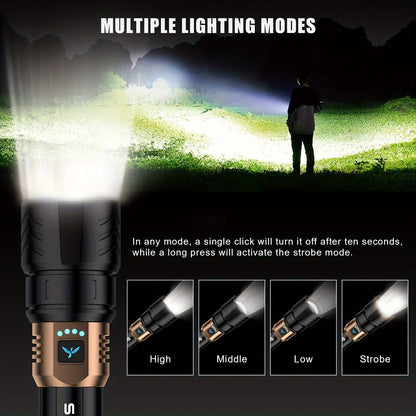 High Lumen LED Flashlight Zoomable 4 Modes Rechargeable Cycling Light for Camping Outdoor Household Use