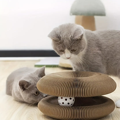 Cat Scratching Board with Ball Track & Bells - Foldable Organ Cardboard Scratcher Pad, Interactive Cat Toy for Indoor Cats, Wear-Resistant Corrugated Scratch Lounge