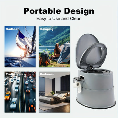 Portable Camping Toilet Extra Large for Adults – Indoor Outdoor Commode with Detachable Inner Bucket & Removable Paper Holder, Lightweight & Compact for Camping, Boat, Van & Emergency Use, Black & Gray