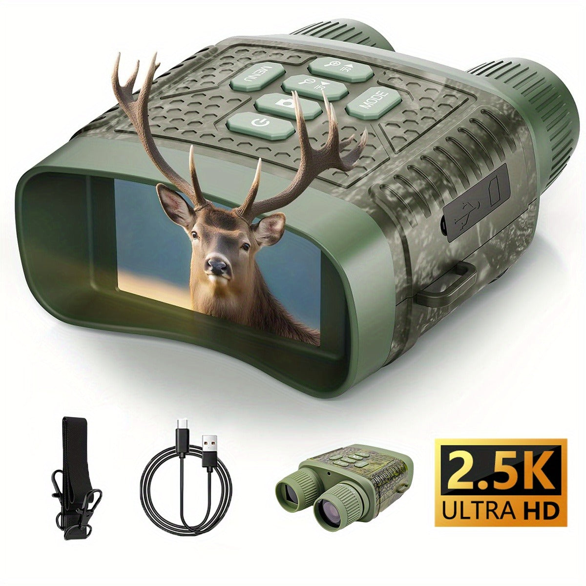 2.5K Night Vision Binoculars – Camo Infrared Goggles with 6X Zoom, 3" HD Screen, 7-Speed IR, 2000mAh Battery & Video Recording for Hunting Wildlife Security