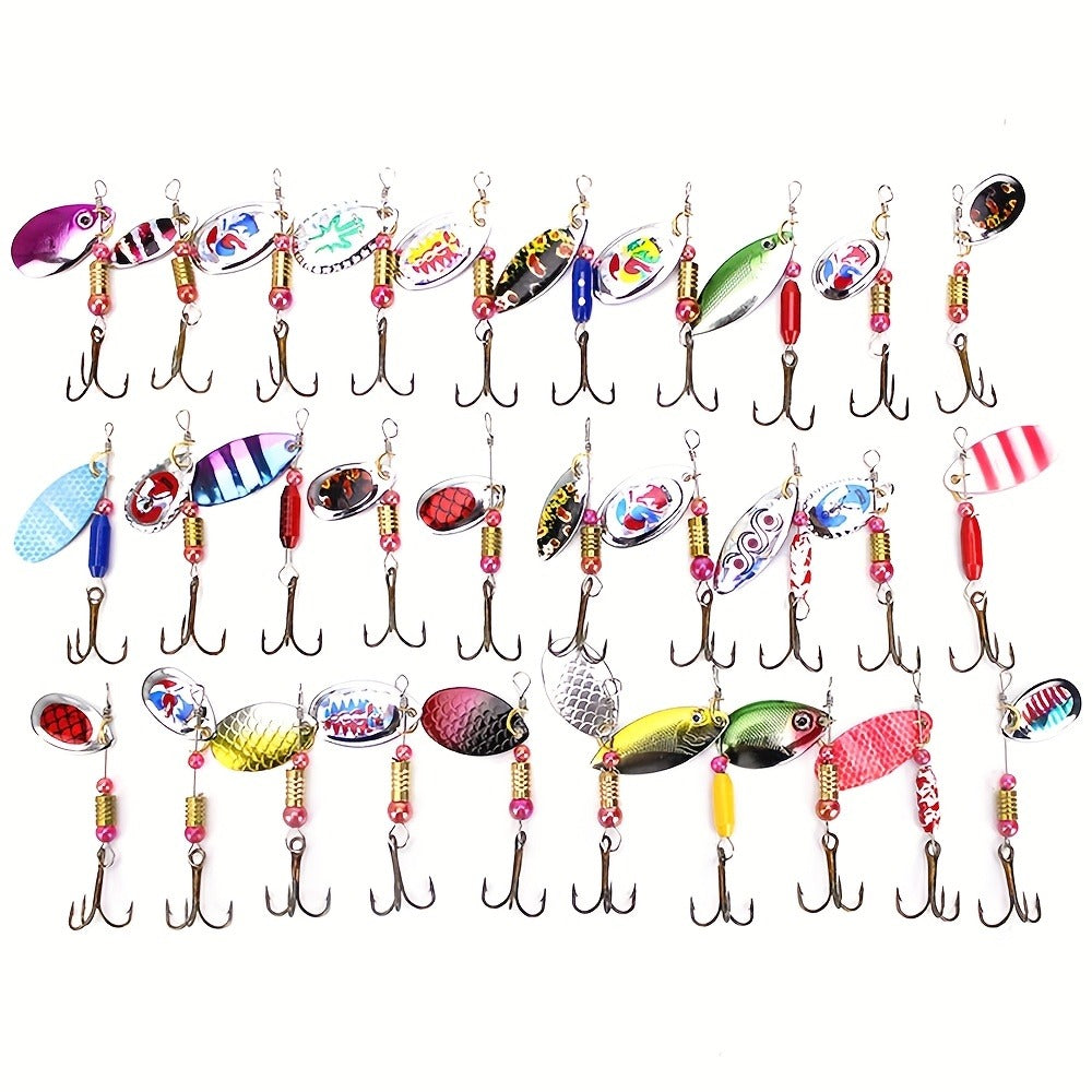 Spinnerbait Fishing Lures 30pcs – Heavy Duty Metal Spoon Jig Multi-Color Artificial Bait Set for Bass Trout Pike Musky, Saltwater & Freshwater Spinner Bait Kit for Men