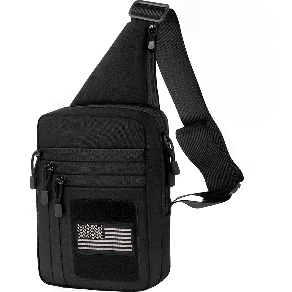 CCW Shoulder Bag Tactical Concealed Carry Bag for Men with Chest Holster Multiple Compartments EDC Sling Bag for Daily Use Shooting Range Hiking Outdoor Activities Black