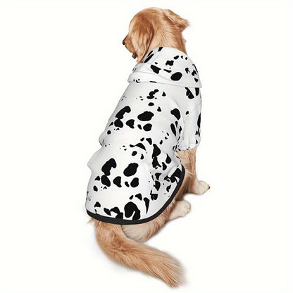 Dog Hoodie Dalmatian Print Pullover Sweatshirt – Soft Polyester Hooded Pet Costume for Small Medium Large Dogs, Autumn Winter Halloween Outfit, Elastic Ribbed Cuffs, Machine Washable