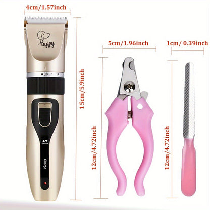 12-in-1 Pet Hair Trimmer Kit USB Rechargeable - Professional Cordless Electric Clippers for Dogs Cats Puppies Kittens, Adjustable Blade 5 Guide Combs Nail Clipper Scissors, Silent Home Grooming Set