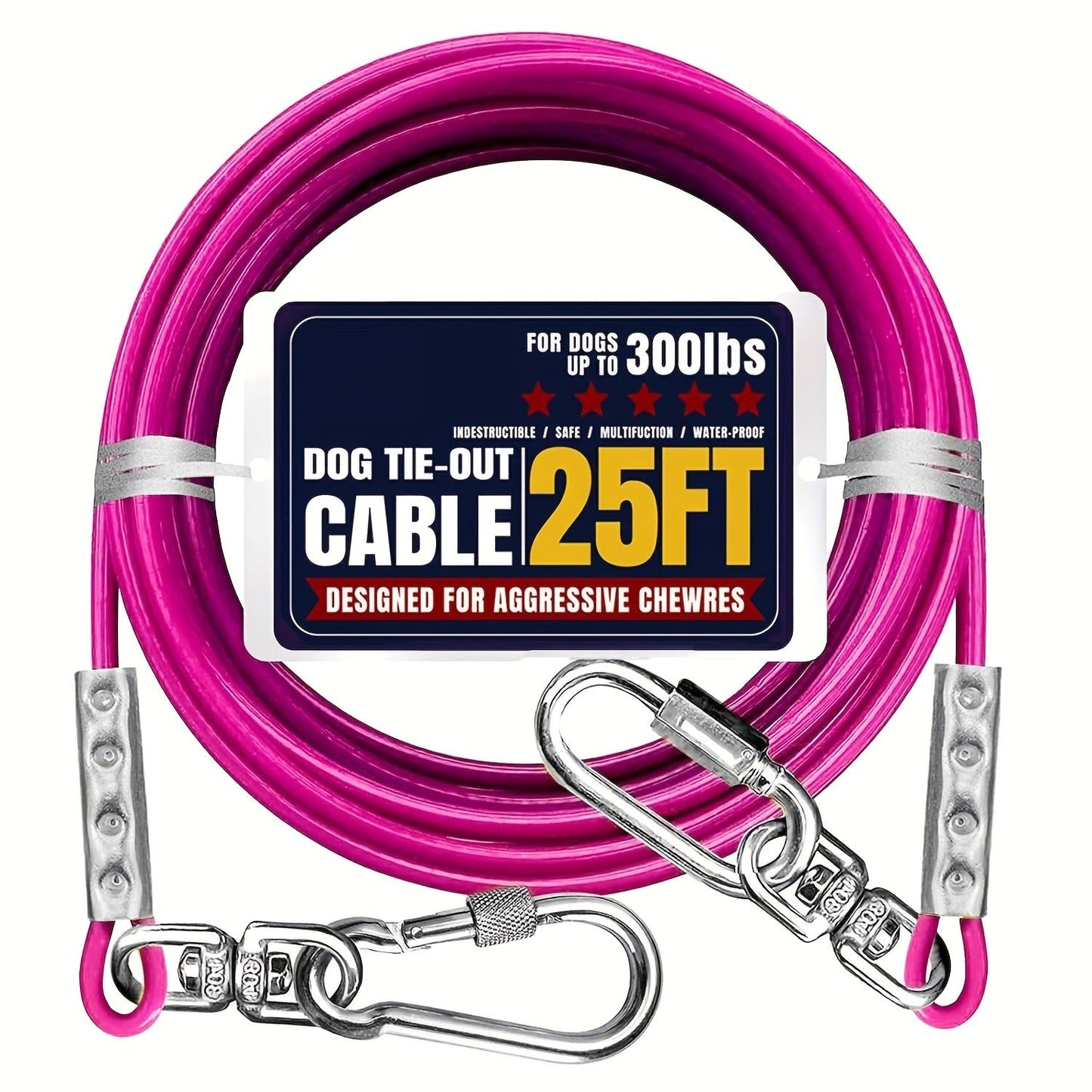Dog Tie Out Cable for Yard Heavy Duty - Steel Wire Runner Leash with Swivel Hooks, Holds Up to 300 lbs, Anti-Tangle Dog Run Cable for Large Dogs Outdoor - S/M/L Sizes, 3 Colors