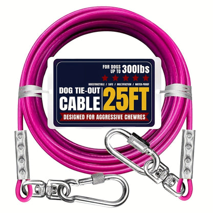 Dog Tie Out Cable for Yard Heavy Duty - Steel Wire Runner Leash with Swivel Hooks, Holds Up to 300 lbs, Anti-Tangle Dog Run Cable for Large Dogs Outdoor - S/M/L Sizes, 3 Colors