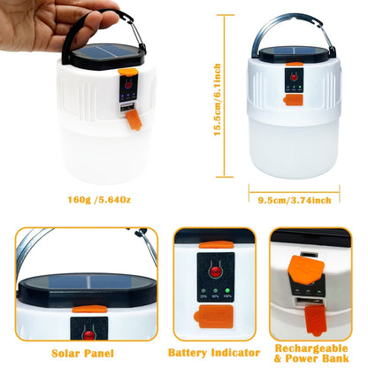 Portable Solar Lantern 4-Pack – LED Camping Lantern Rechargeable, 1200mAh Solar Panel & USB Charging, 3 Lighting Modes, Lightweight Tent Light for Power Outage, Emergency, Hurricane & Car Repair