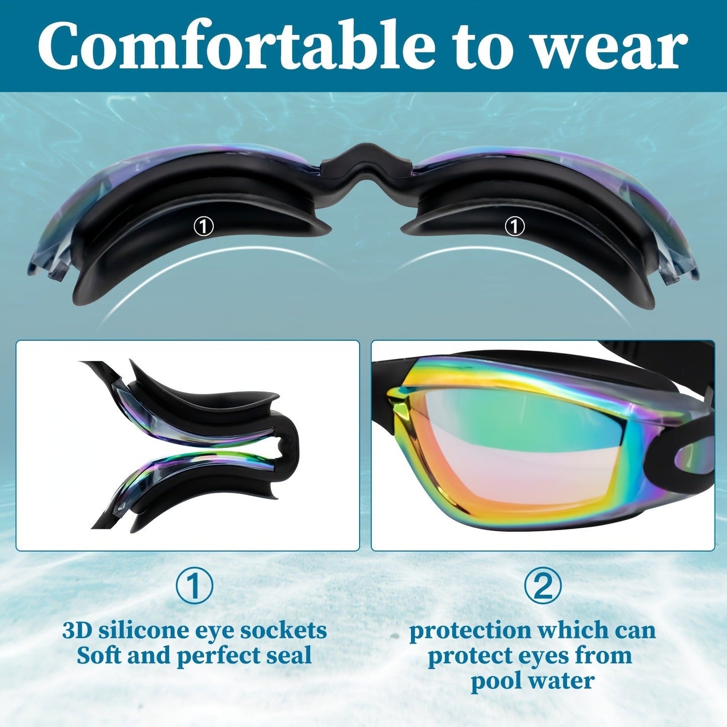 Anti-Fog Swim Goggles 2 Pack for Adults & Youth – Professional Mirrored Pool Goggles with UV Protection, No-Leak Wide View Lens, Adjustable Strap for Men Women Kids Swimmers