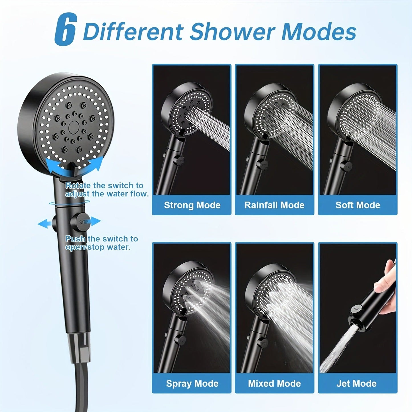 Camping Shower Portable with Smart Digital Temperature Display, 6000mAh USB Rechargeable Battery, 6 Spray Modes for Outdoor Hiking Pet Washing Car Beach