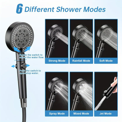 Camping Shower Portable with Smart Digital Temperature Display, 6000mAh USB Rechargeable Battery, 6 Spray Modes for Outdoor Hiking Pet Washing Car Beach