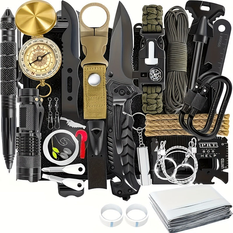 28-in-1 Survival Kit Compact Emergency Gear Set for Men Camping Hiking Outdoor Preparedness Birthday Gift Tactical Survival Tools Black