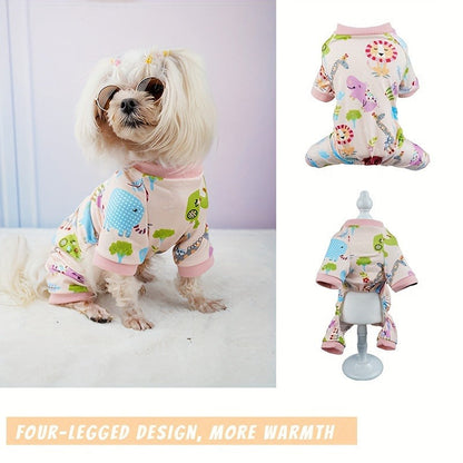 Puppy Clothes Set 4pcs Dog Cat Pajamas Onesie for Small Breeds Boys Girls, Spring Summer Shirts for Chihuahua Yorkshire Terrier Cats, Cute Mixed Color Pet Clothing Bundle, Sizes S M XL