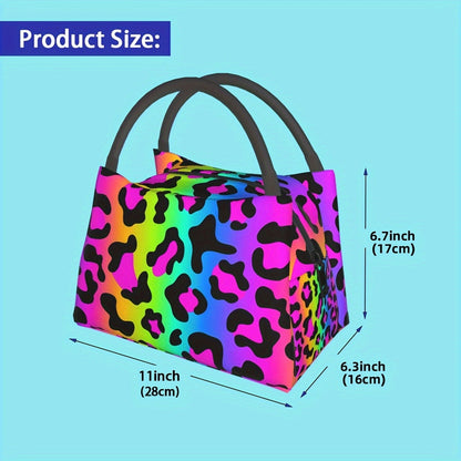 Insulated Lunch Bag with Leak-Proof Zipper Colorful Leopard Print Cooler Tote Bag Stylish Portable Lunch Box for Women Men Office Work Travel Picnic Reusable Thermal Lunch Bag 11x6.5x7in