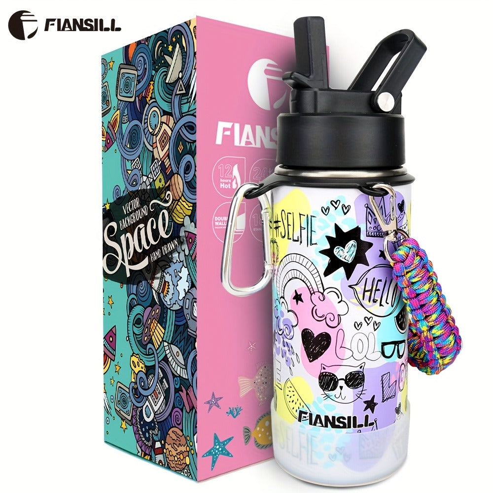 Insulated Water Bottle 16oz - Stainless Steel Vacuum Tumbler with Fun Printed Designs - Leak-Proof Kids & Teen Water Bottle, Perfect Gift for Students, Boys, Girls & Outdoor Activities