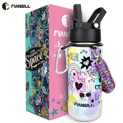 Insulated Water Bottle 16oz - Stainless Steel Vacuum Tumbler with Fun Printed Designs - Leak-Proof Kids & Teen Water Bottle, Perfect Gift for Students, Boys, Girls & Outdoor Activities