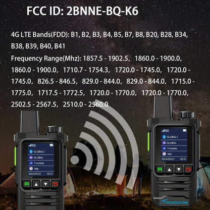 K6 Long Range Walkie Talkies 2 Pack with SIM Cards – 5G Two-Way Radio Set, Ultra-Long Battery Life, Extended Range Two-Way Communication for Field Work, Outdoor Adventures & Long-Distance Use