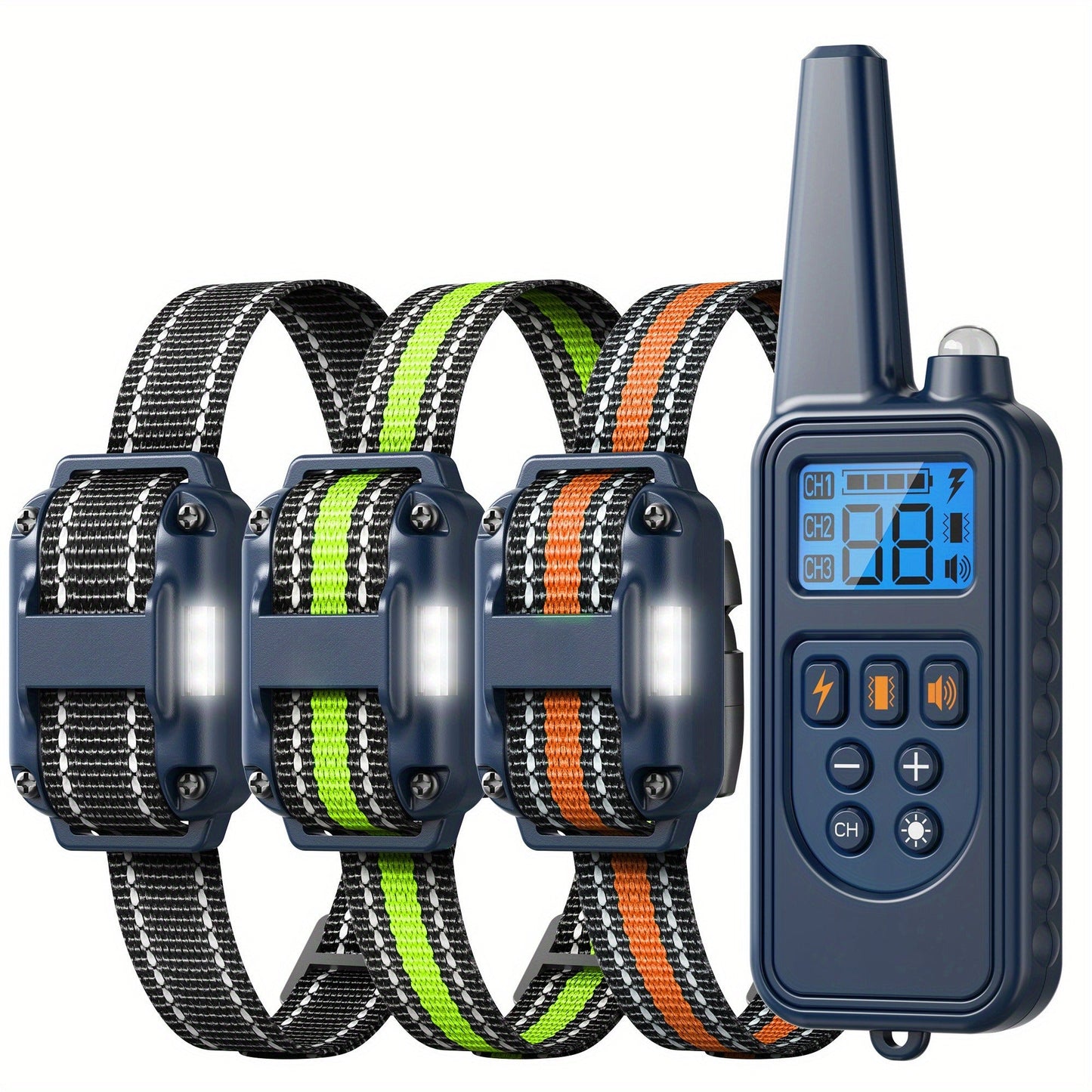 Dog Training Collar with Remote – LED Light, Beep, Vibration & Safe Shock Modes | Waterproof E-Collar for 1, 2 or 3 Dogs | Adjustable Range Remote Dog Trainer (Black & Blue)