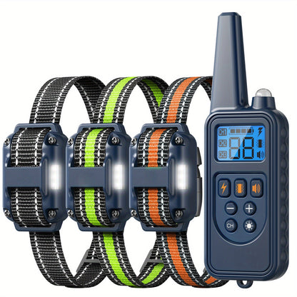 Dog Training Collar with Remote – LED Light, Beep, Vibration & Safe Shock Modes | Waterproof E-Collar for 1, 2 or 3 Dogs | Adjustable Range Remote Dog Trainer (Black & Blue)