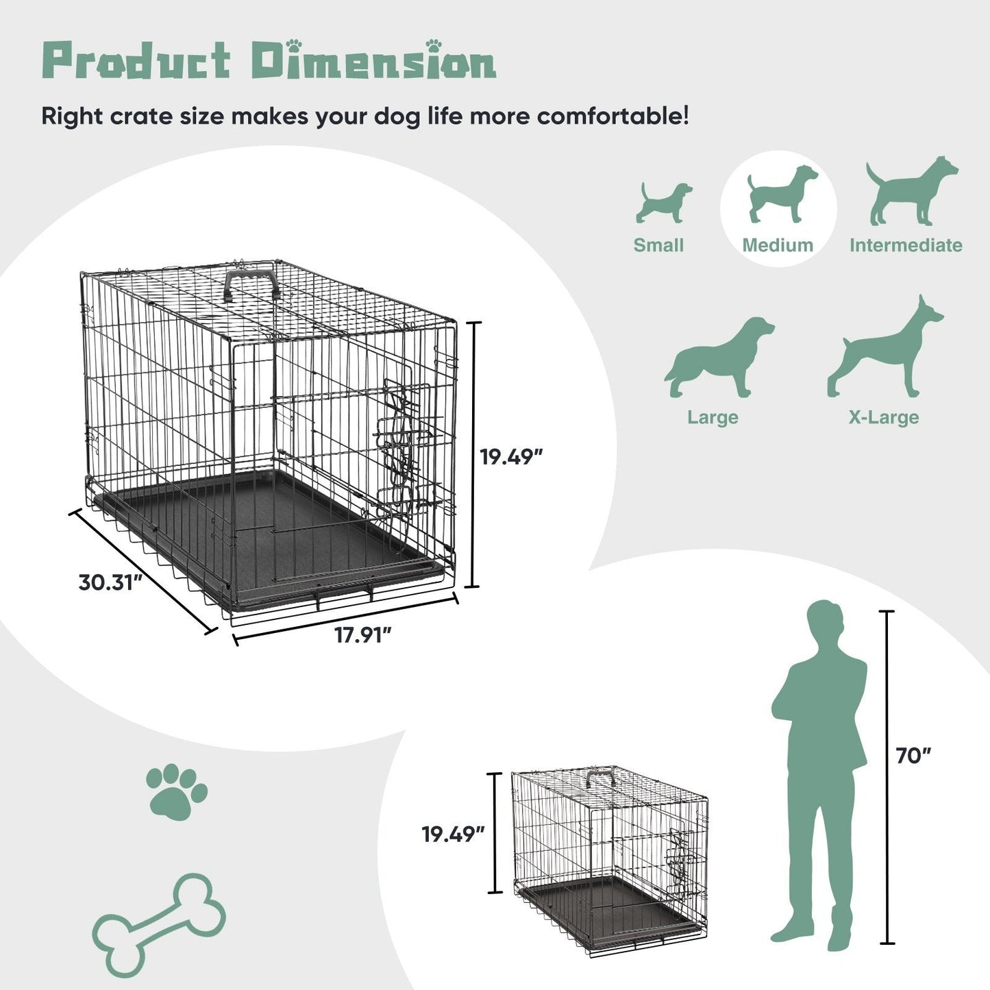 Folding Wire Dog Crate with Divider - Single & Double Door Options, Leak-Proof Plastic Tray, Indoor Outdoor Travel Kennel for Small Medium Large Dogs, 24" / 30" / 36" Sizes